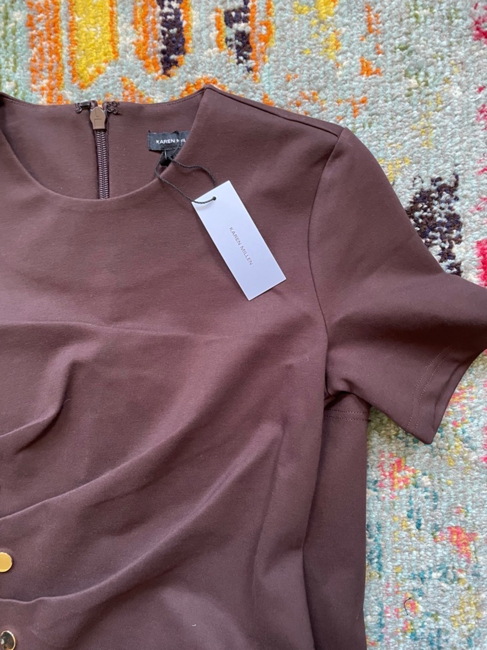 NWT Karen Millen Ponte Tuck Jersey Midi Dress Chocolate brown - Picture 6 of 6